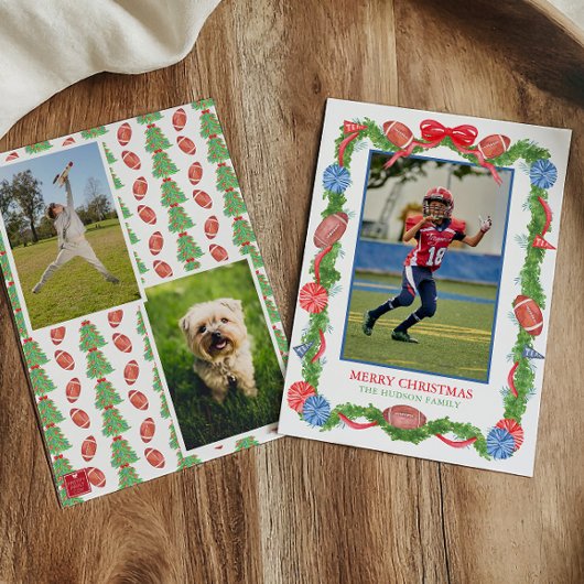 Waterverf Kerst Football Garland Foto Feestdagenkaart