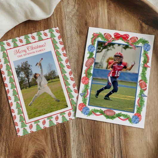 Waterverf Kerst Football Garland Foto Feestdagenkaart