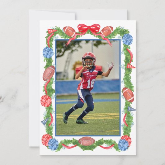 Waterverf Kerst Football Garland Foto Feestdagenkaart (Voorkant)