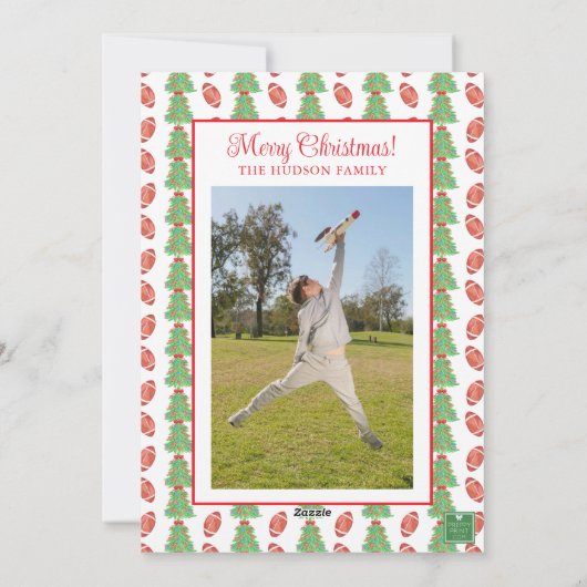 Waterverf Kerst Football Garland Foto Feestdagenkaart (Achterkant)