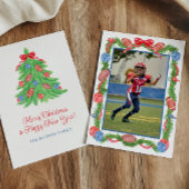 Waterverf Kerst Football Garland & Tree Foto Feestdagenkaart