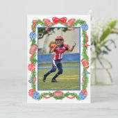 Waterverf Kerst Football Garland & Tree Foto Feestdagenkaart (Staand voorkant)