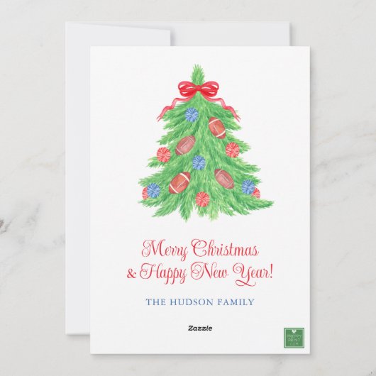 Waterverf Kerst Football Garland & Tree Foto Feestdagenkaart (Achterkant)