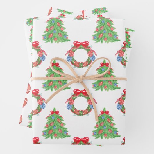 Waterverf Kerst Football Krans Boom Inpakpapier Vel (In situ)