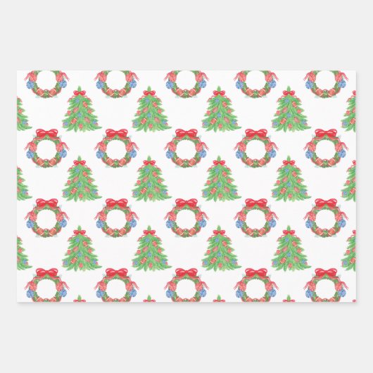 Waterverf Kerst Football Krans Boom Inpakpapier Vel (Voorkant)