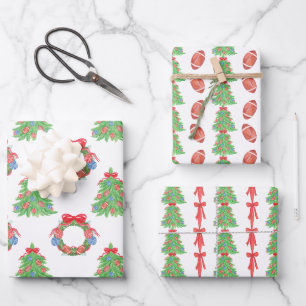 Waterverf Kerst Football Krans Boom Inpakpapier Vel
