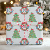 Waterverf Kerst Football Monogram kransboom Cadeaupapier