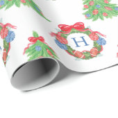 Waterverf Kerst Football Monogram kransboom Cadeaupapier (Rol Hoek)