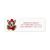 Waterverf Kerst Franse Bulldog Etiket (Voorkant)