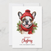 Waterverf Kerst Franse Bulldog Feestdagenkaart (Voorkant)