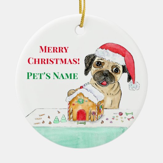 Waterverf Kerst-Franse Bulldog Keramisch Ornament (Voorkant)