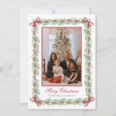 Waterverf Kerst Garland, Bogen & Snoep Foto Feestdagenkaart (Voorkant)