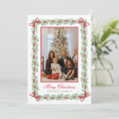 Waterverf Kerst Garland, Bogen & Snoep Foto Feestdagenkaart (Staand voorkant)