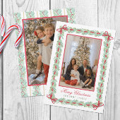 Waterverf Kerst Garland, Bogen & Snoep Foto Feestdagenkaart