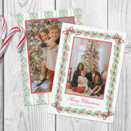 Waterverf Kerst Garland, Bogen & Snoep Foto Feestdagenkaart