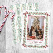 Waterverf Kerst Garland, Bogen & Snoep Foto Feestdagenkaart