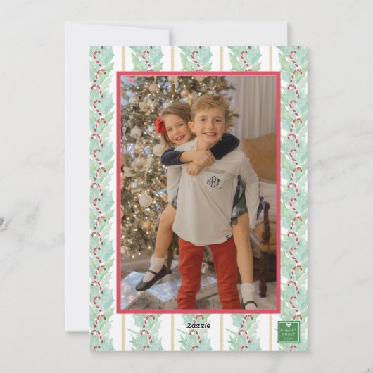 Waterverf Kerst Garland & Candy Canes Foto Feestdagenkaart (Achterkant)