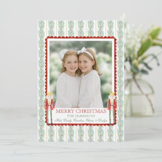 Waterverf Kerst Garland Notenkraker Een foto Feestdagenkaart (Staand voorkant)