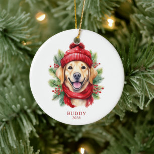 Waterverf Kerst Gele Labrador Hond Foto Keramisch Ornament