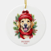 Waterverf Kerst Gele Labrador Hond Foto Keramisch Ornament (Voorkant)