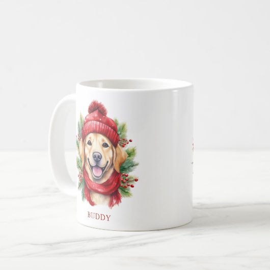Waterverf Kerst Gele Labrador Hond Koffiemok (Voorkant links)