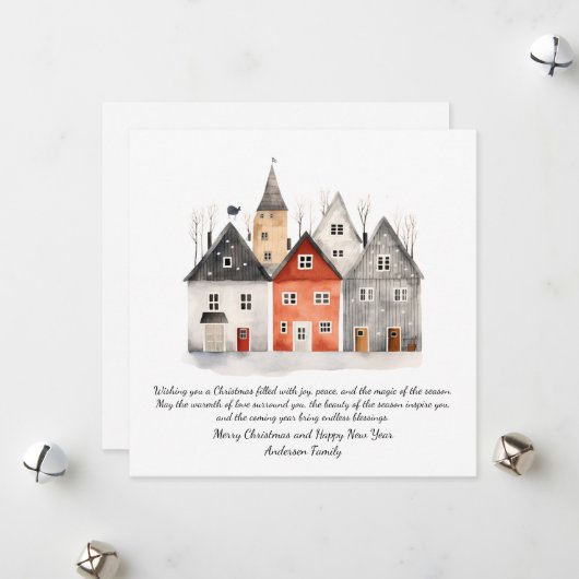  Waterverf Kerst gepersonaliseerd Feestdagenkaart (Voorkant / Achterkant in situ)