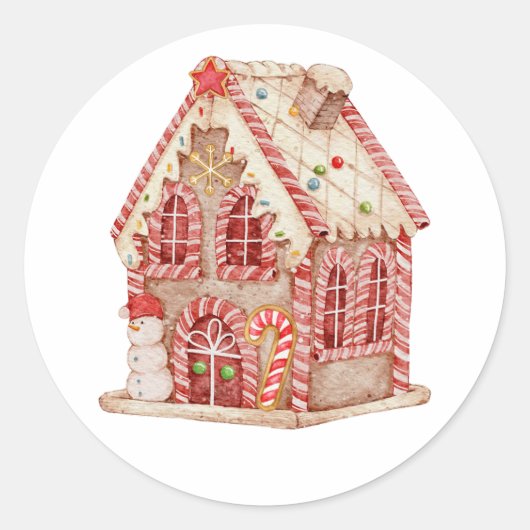 Waterverf Kerst Gingerbread House Ronde Sticker (Voorkant)