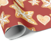 Waterverf Kerst Gingerbread Koekjes Rood  Cadeaupapier (Rol Hoek)