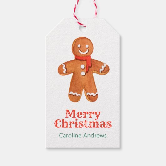 Waterverf Kerst Gingerbread Man Cookies Cadeaulabel (Voorkant)