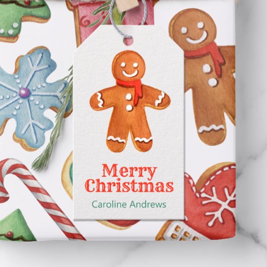 Waterverf Kerst Gingerbread Man Cookies Cadeaulabel