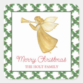 Waterverf Kerst Golden Angel Gift Enclosure Vierkante Sticker