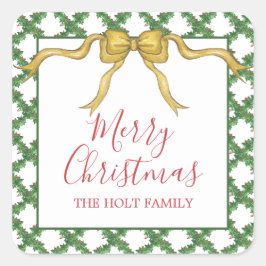 Waterverf Kerst Golden Bow Gift Enclosure Vierkante Sticker
