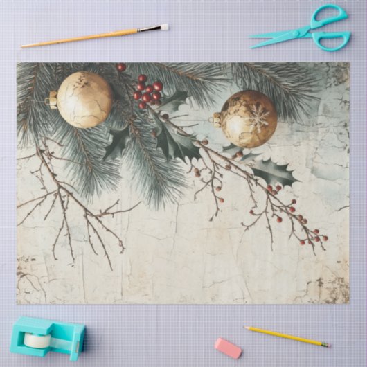 Waterverf Kerst gouden kerstballen Holly Berry Tissuepapier (Craft)