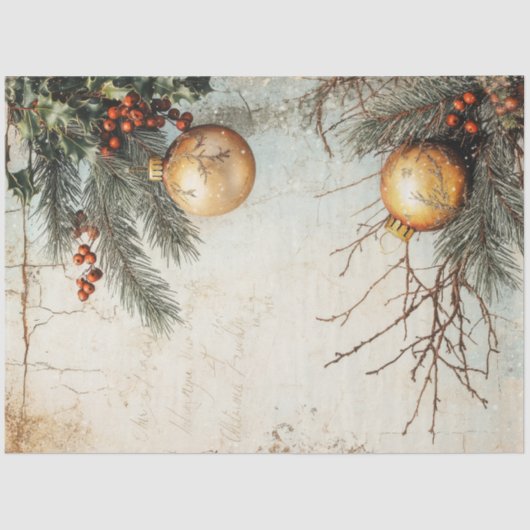 Waterverf Kerst Gouden ornament Holly Berry Tissuepapier (Voorkant)