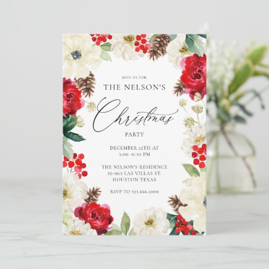 Waterverf kerst-Greenery Uitnodiging (Staand voorkant)