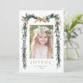 Waterverf Kerst Grens Foto Vakantie Kaart (Staand voorkant)