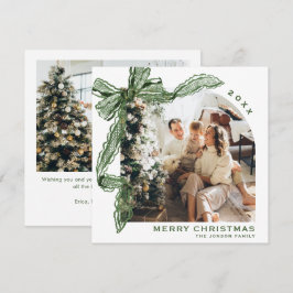 Waterverf Kerst Groen Kant Lint Boog 2 Foto Feestdagenkaart