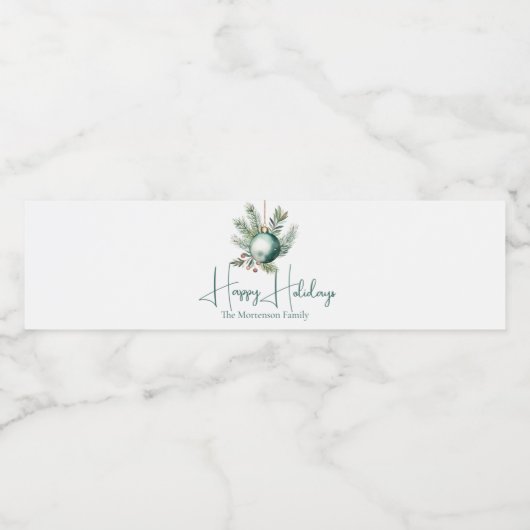 Waterverf Kerst Groene Ornament Vakantie Party Waterfles Etiket (Enkel label)