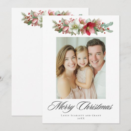 Waterverf Kerst Helleboredesign Feestdagenkaart (Voorkant / Achterkant)