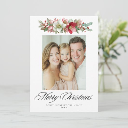 Waterverf Kerst Helleboredesign Feestdagenkaart (Staand voorkant)