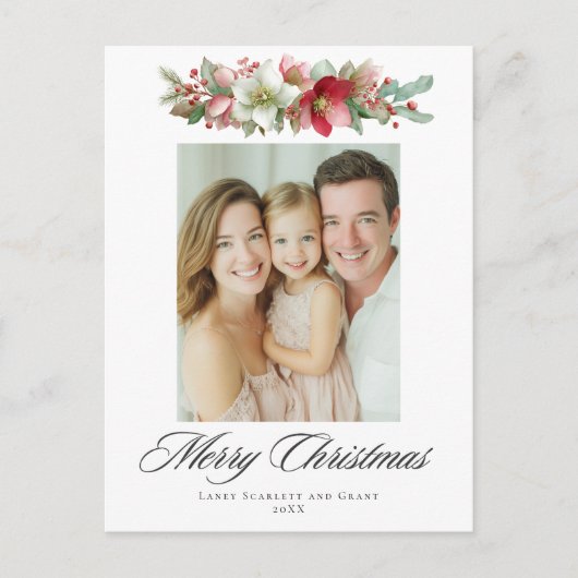 Waterverf Kerst Helleboredesign Feestdagenkaart (Voorkant)