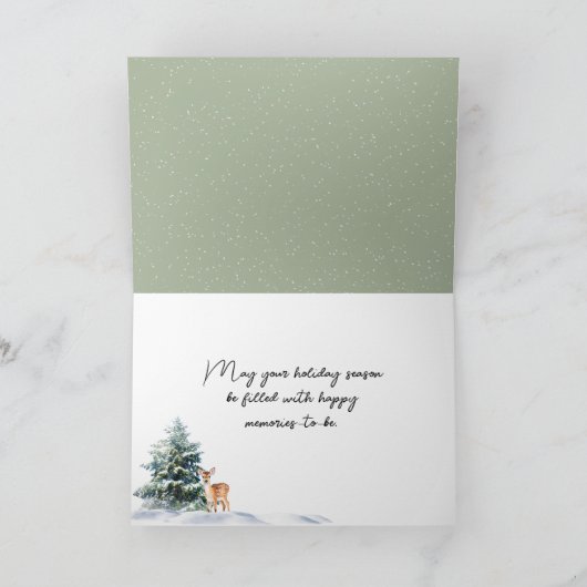 Waterverf Kerst Herten Familie Feestdagen Kaart (Binnen)