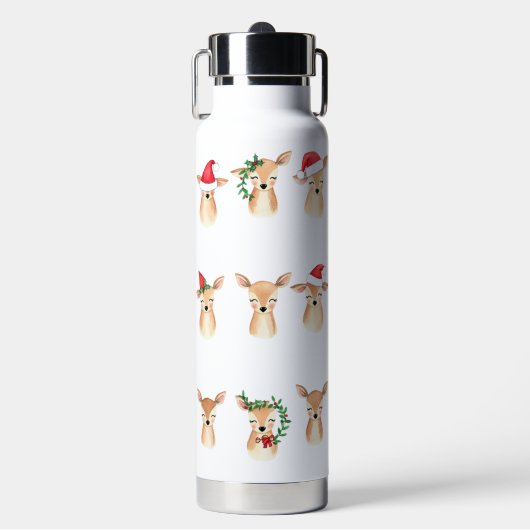 Waterverf Kerst Herten Waterfles (Voorkant)