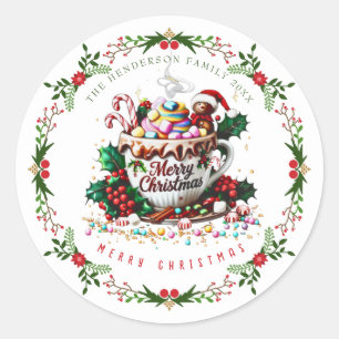 Waterverf Kerst Holiday Festieve Mok Snoepgoed Ronde Sticker