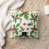 Waterverf Kerst Holly Berry Monogrammed Kussen (Deken)