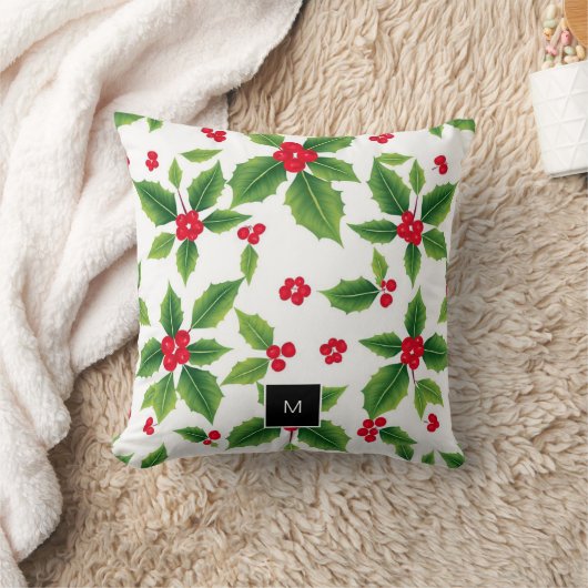 Waterverf Kerst Holly Berry Monogrammed Kussen (Deken)