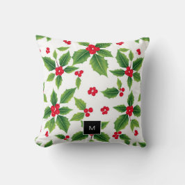 Waterverf Kerst Holly Berry Monogrammed Kussen