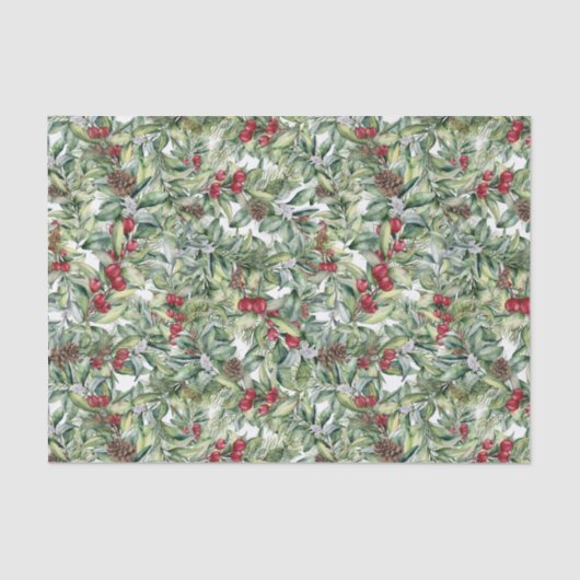 Waterverf Kerst Holly en Mistletoe Print Tissuepapier (Voorkant)