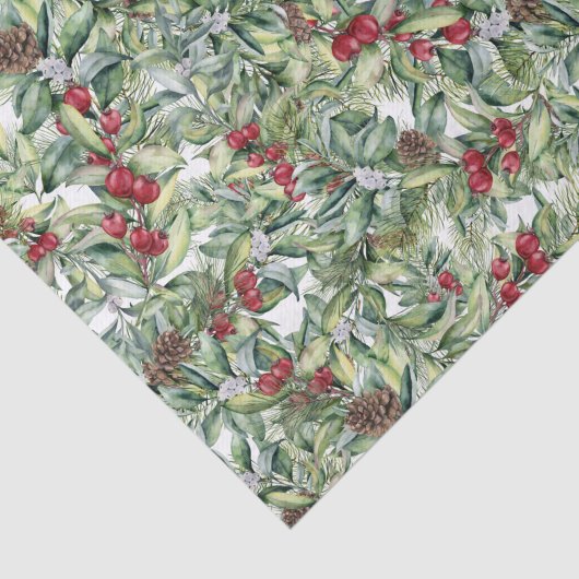 Waterverf Kerst Holly en Mistletoe Print Tissuepapier (Detail)