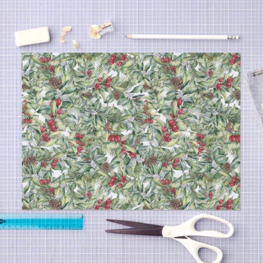 Waterverf Kerst Holly en Mistletoe Print Tissuepapier (Craft)